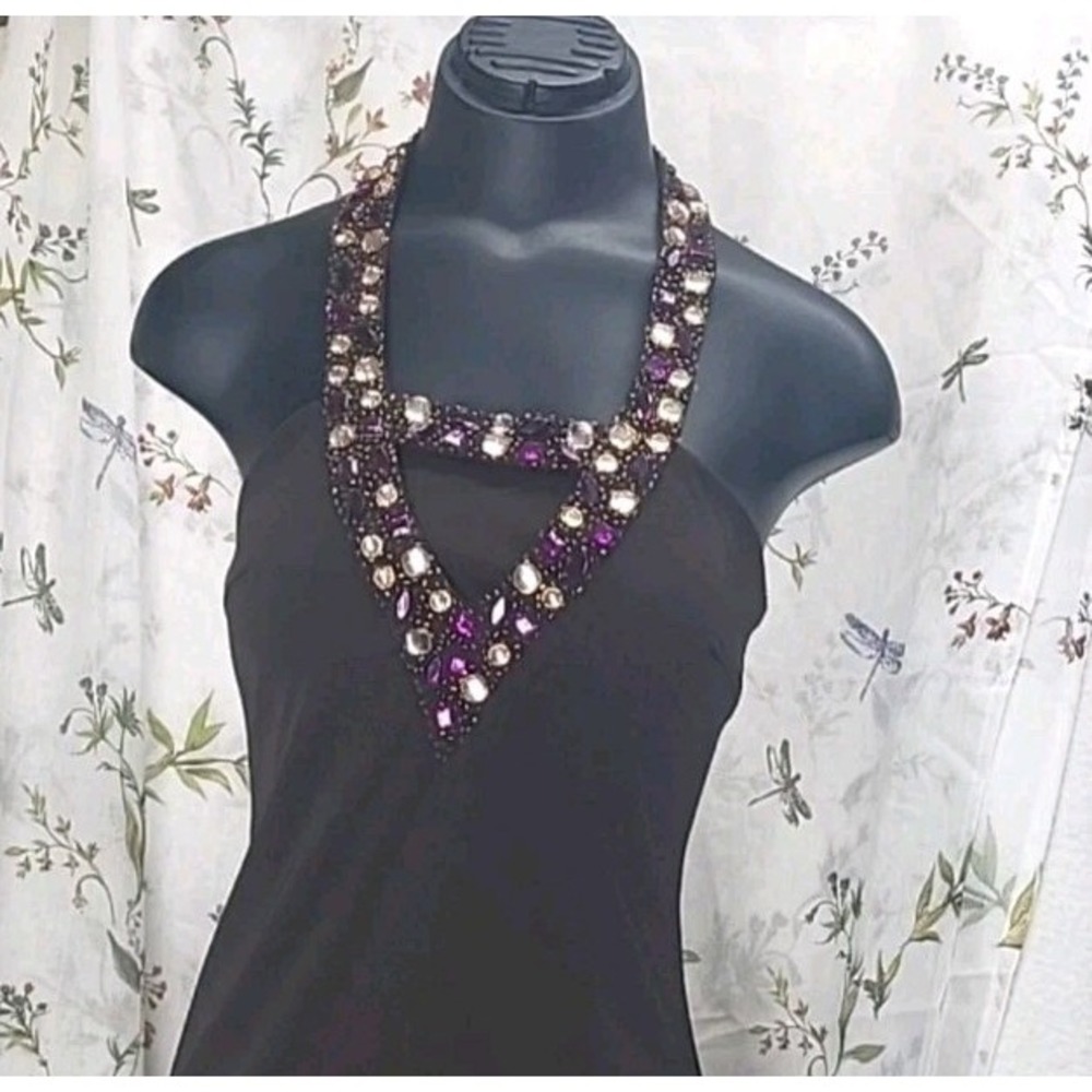 Vintage Y2K Morgan & Co Halter Dress Size 7/8 High Low McBling Chocolate Brown